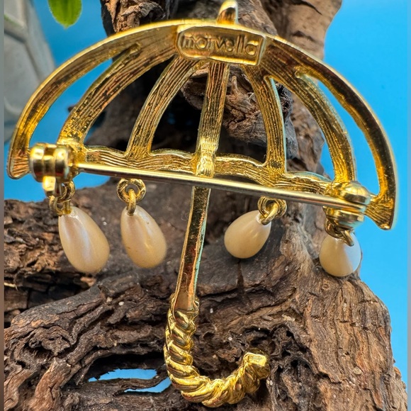 Marvella vintage umbrella with raindrops brooch, EUC. Gold tone. - Picture 4 of 5